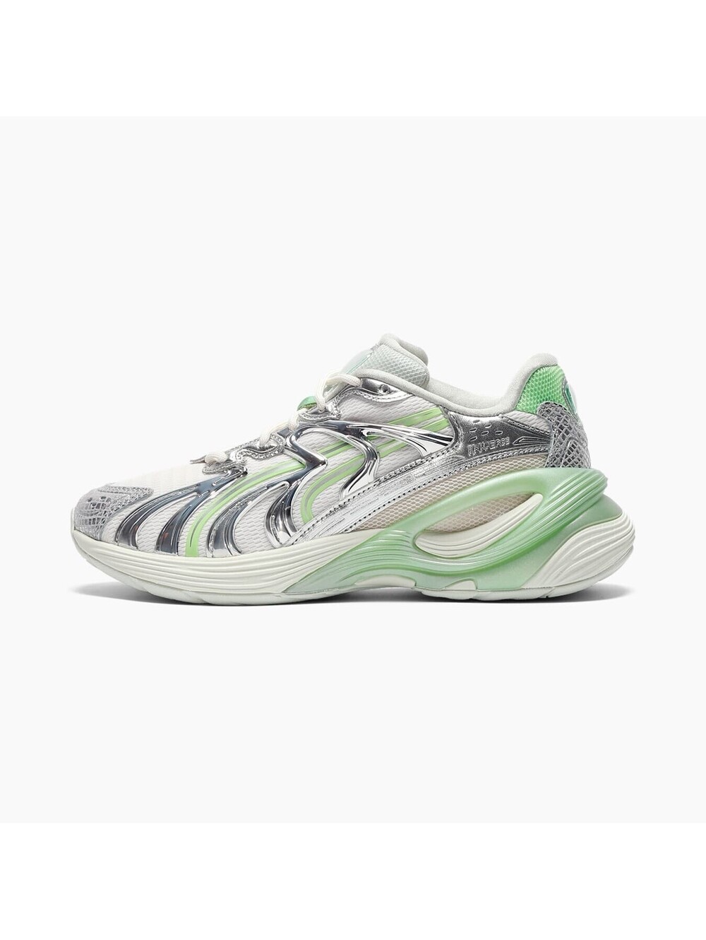 Puma Inverse Light Beam Women’s 8 Silver Green Metallic Y2K Chunky Sneakers NEW